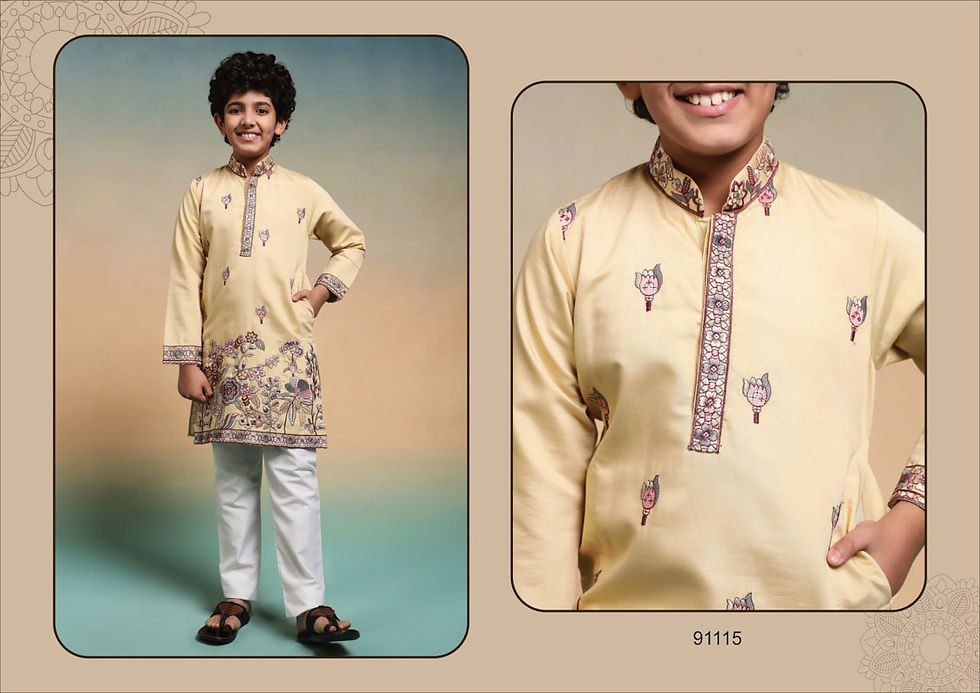 Thumbnail: Boys Viscose Silk Kurta Set Multi Thread Sequence Embroidered Ethnic Wear
