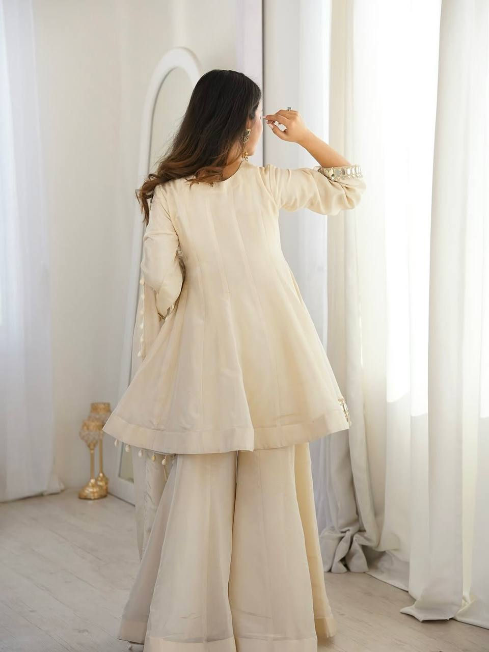 Thumbnail: copy of Crepe Silk Embroidered Sharara Suit Set with Dupatta Heavy Sequin Work D