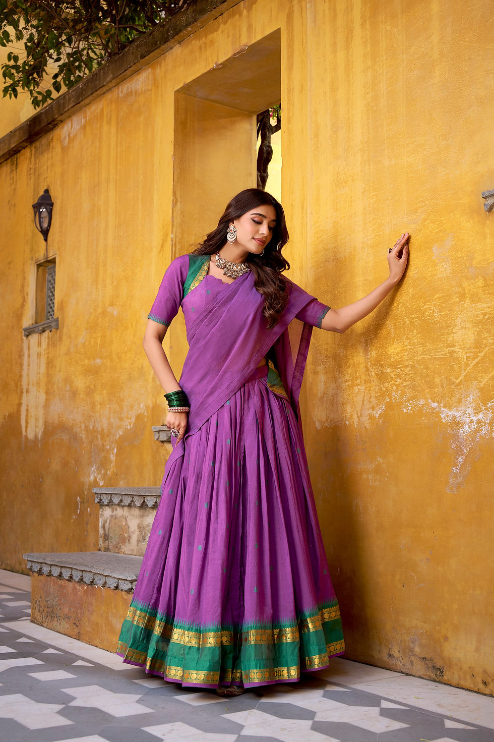 Thumbnail: Chanderi Cotton Half Saree Lehenga Choli Set with Zari Weaving Festive Wear