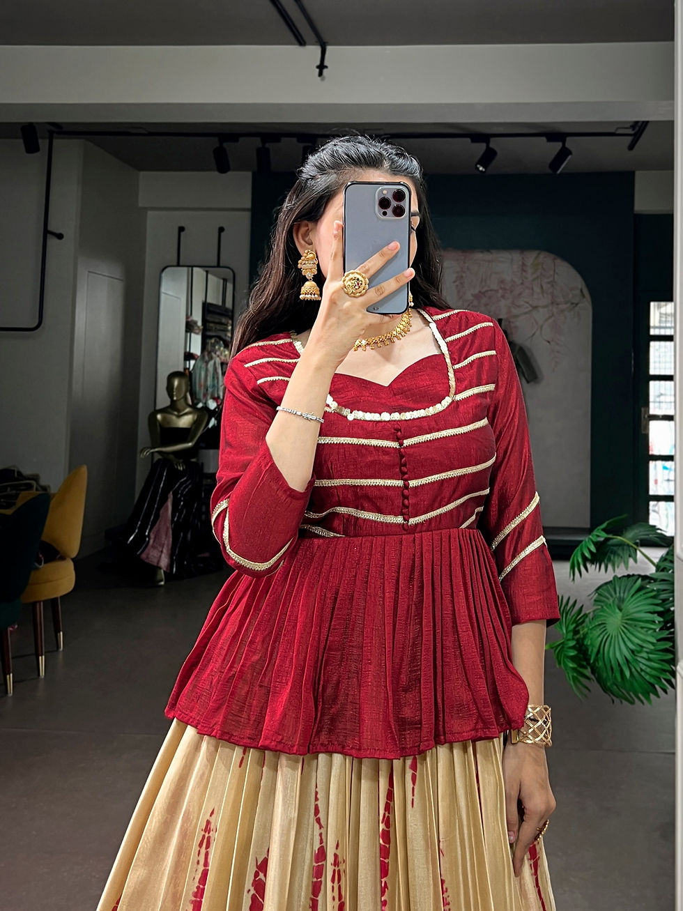 Thumbnail: Women's Ready-to-Wear Lehenga with Stitched BlouseWomen's Ready-to-Wear Lehenga
