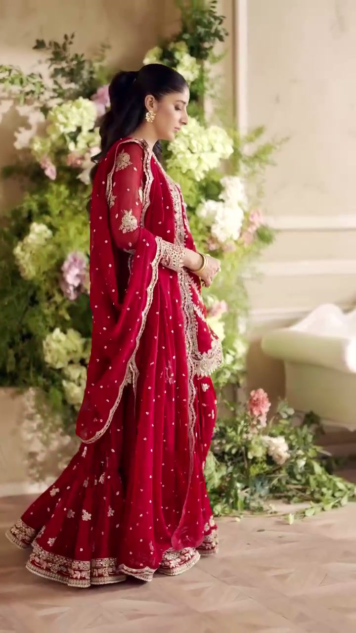 Thumbnail: Faux Georgette Sharara Suit Set for Women with Thread Sequins Work Party Festive