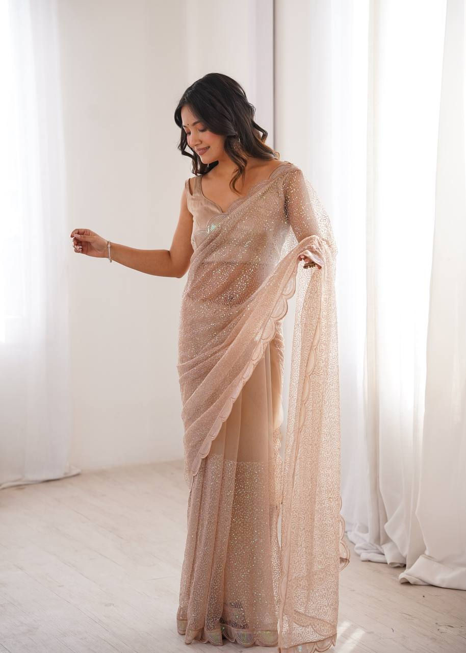 Designer Party Wear Wedding & Festive Saree with Benglori Silk Blouse Piece