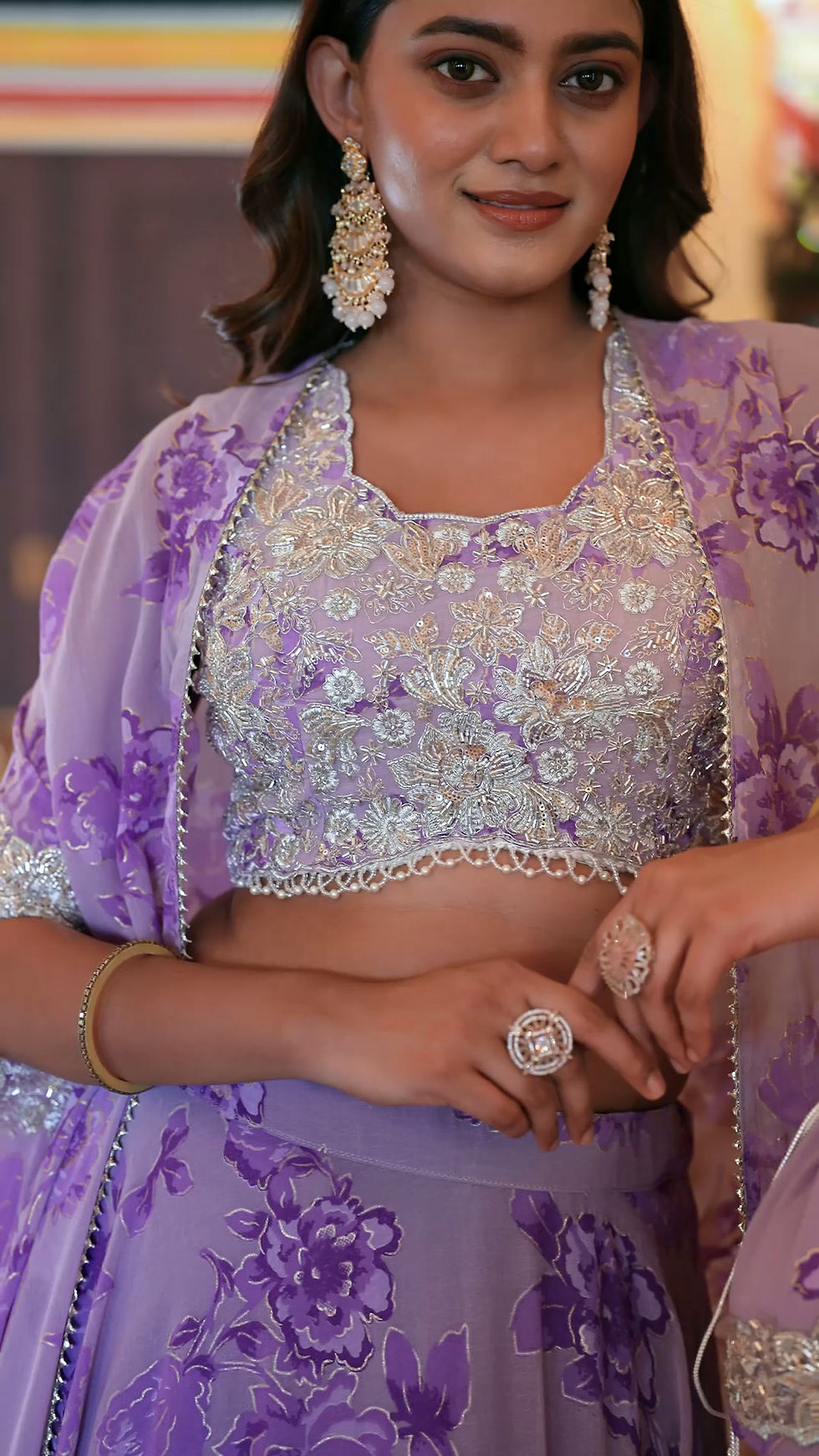 Thumbnail: Designer Georgette Lehenga Choli Set with Cape Dupatta & Batwa | Thread Embroide