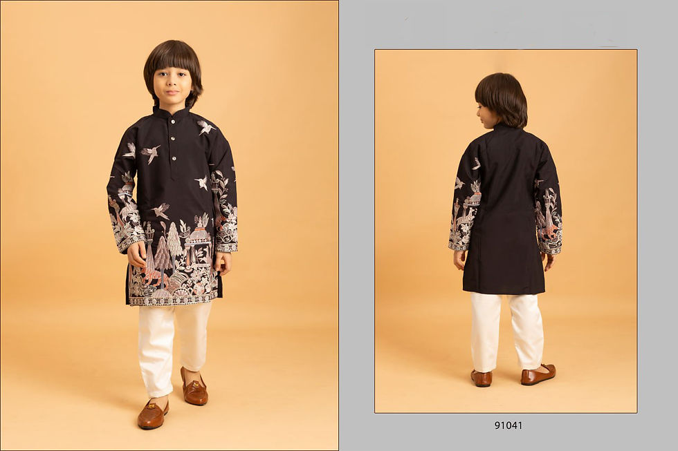 Thumbnail: Kids Boys Viscose Silk Kurta Pajama Set Multicolor Thread Sequence Embroidered