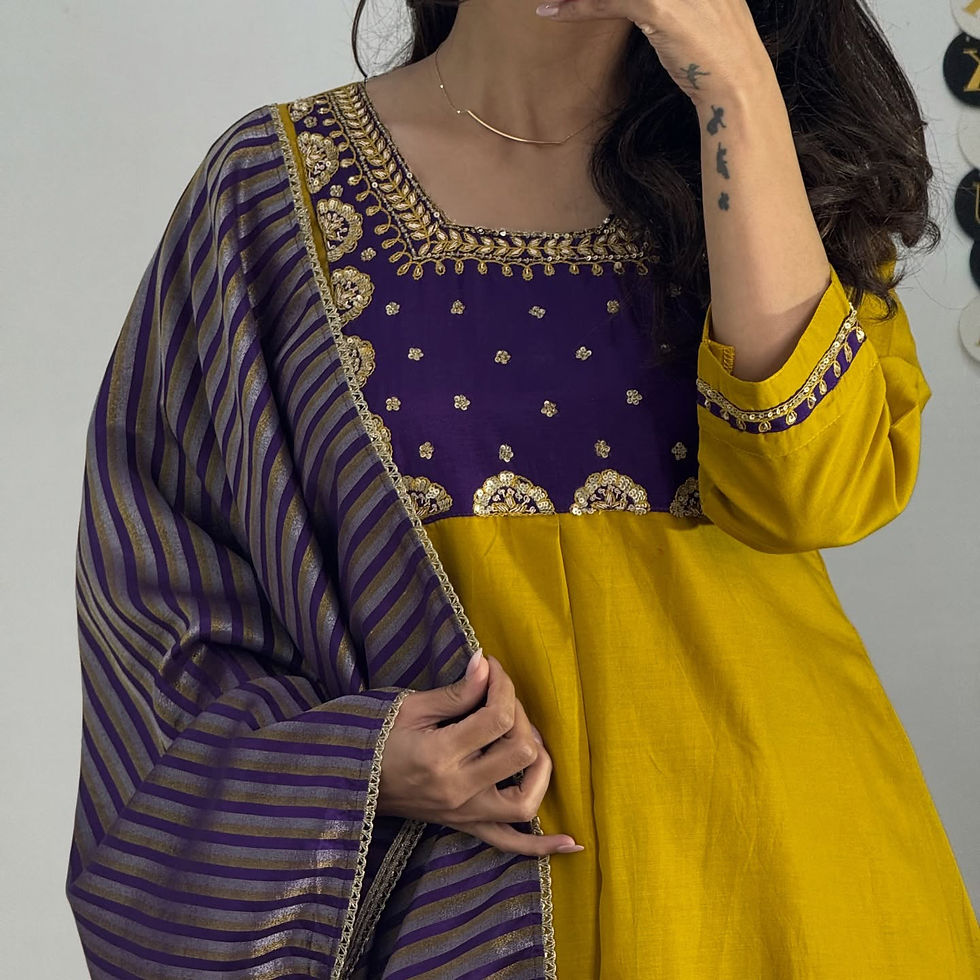 Thumbnail: Embroidered PV Chanderi Kurti Pant Set with Dupatta Festive Ethnic Wear
