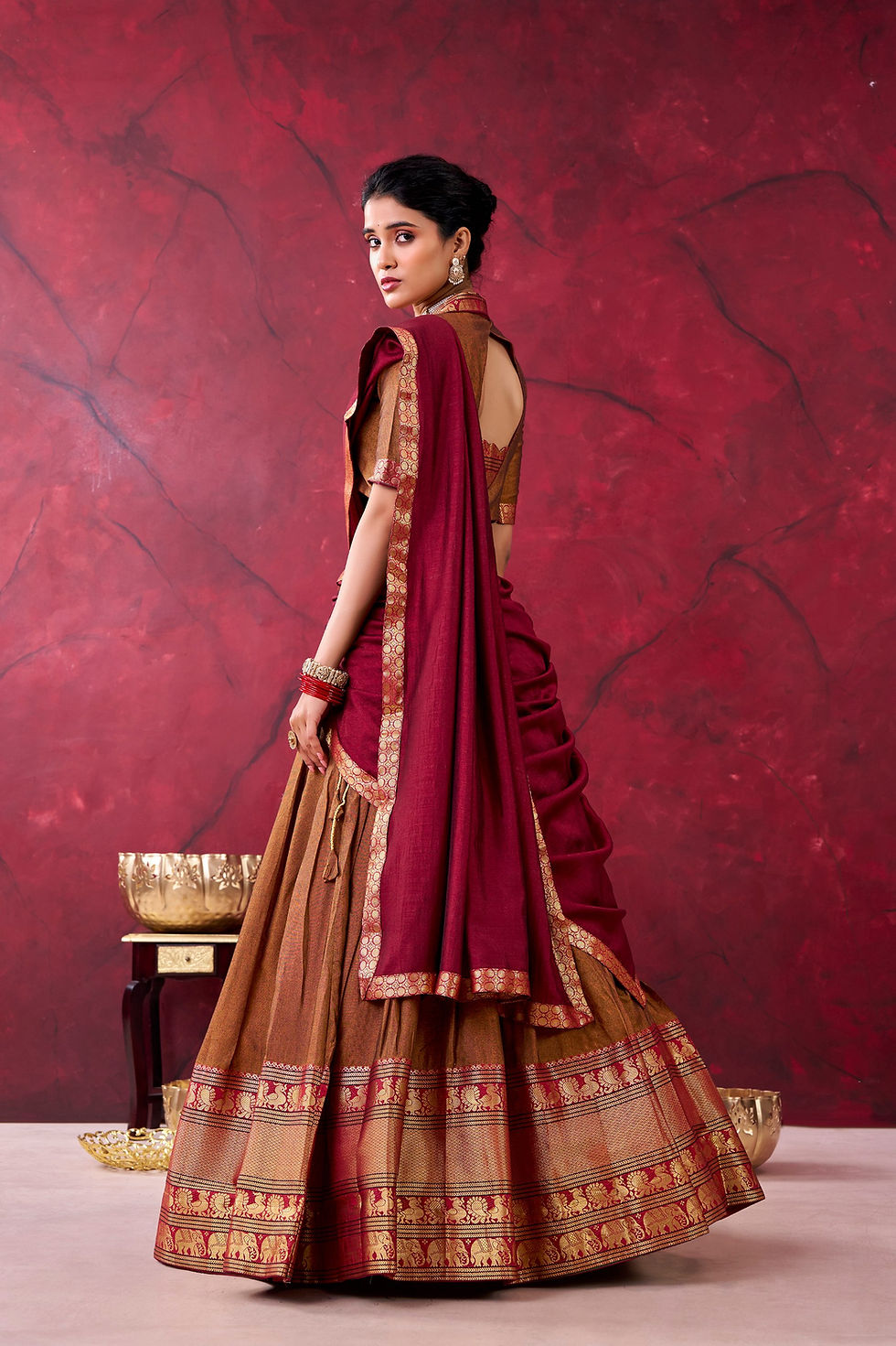 Thumbnail: Allnen Crush Lehenga Set with Embroidered Blouse Koti Jacket Designer Wedding Pa