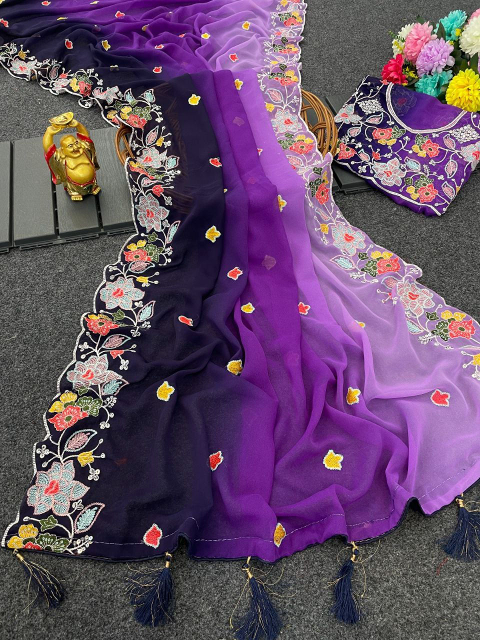 Thumbnail: Elegant Georgette Saree with Sequins and Embroidery Work
