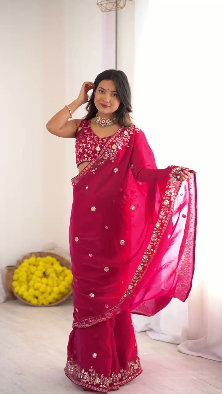 Thumbnail: Designer Contrast Pallu Saree with Heavy Blouse