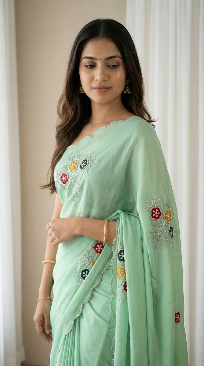 Thumbnail: Rangoli Silk Saree Handwork Khatali Butta Cutdana Sequence Party Wear Designer S