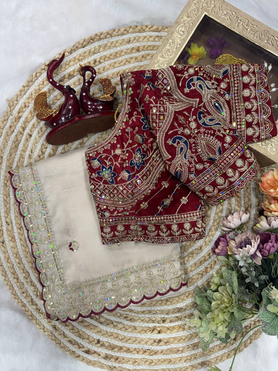 Thumbnail: Traditional Festive Saree with Rich Embroidered Detailing for Women