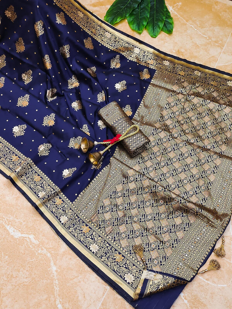 Thumbnail: Soft Banarasi Katan Silk Saree With Pure Silver And Gold Zari Weaves All Over Wi