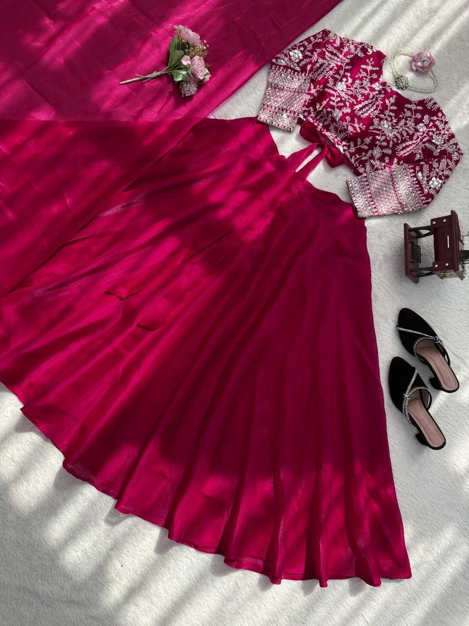 Thumbnail: JMV Silk Lehenga Choli Set Coding Dori Sequins Embroidered Wedding Festive Ethni