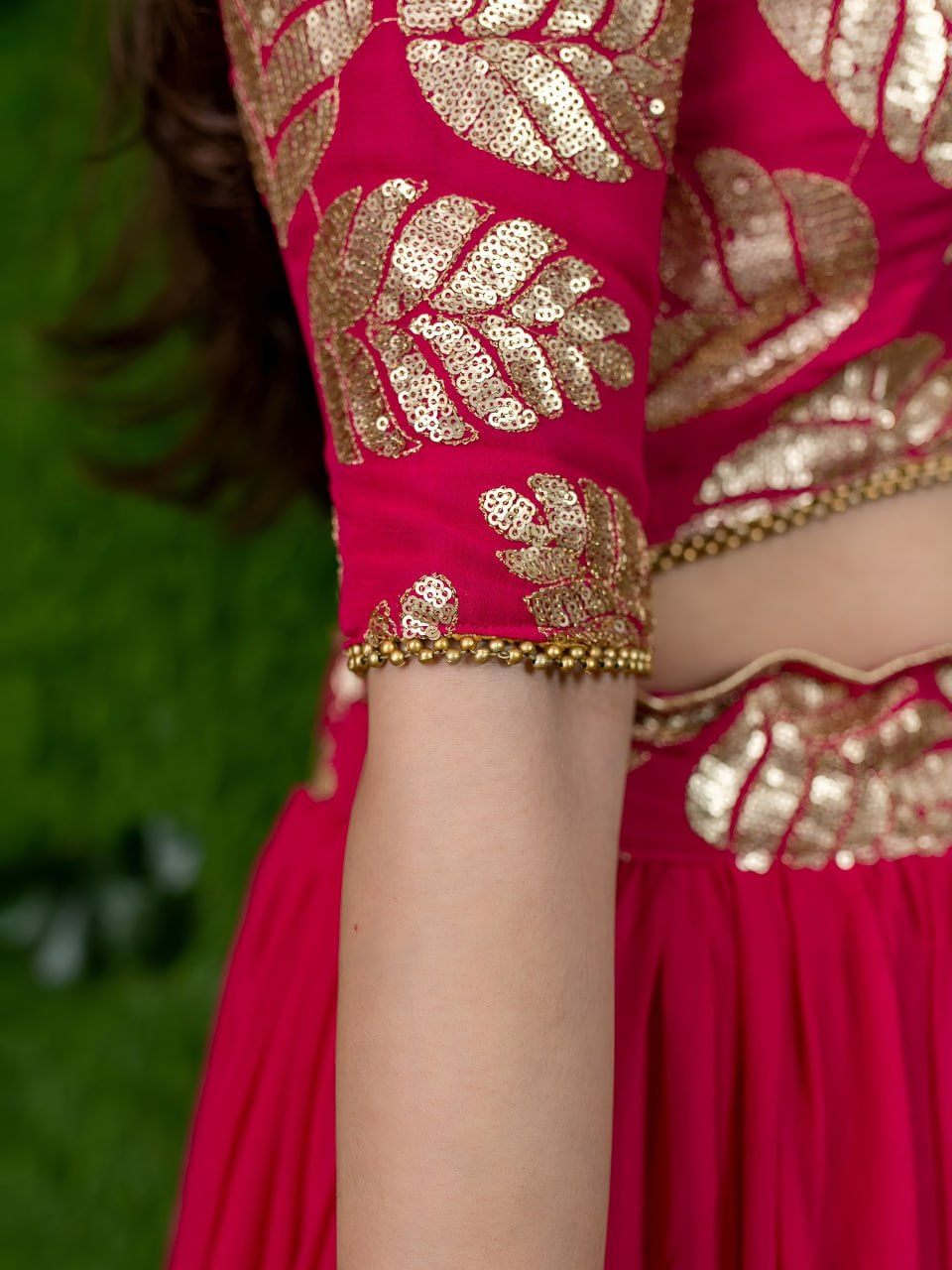 Thumbnail: Georgette A-Line Lehenga Choli Set with Net Dupatta Sequins Zari Embroidery Pear