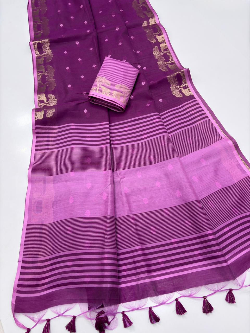Thumbnail: Premium Khadi Raw Silk Saree with Bandhani Butti & Elephant Border