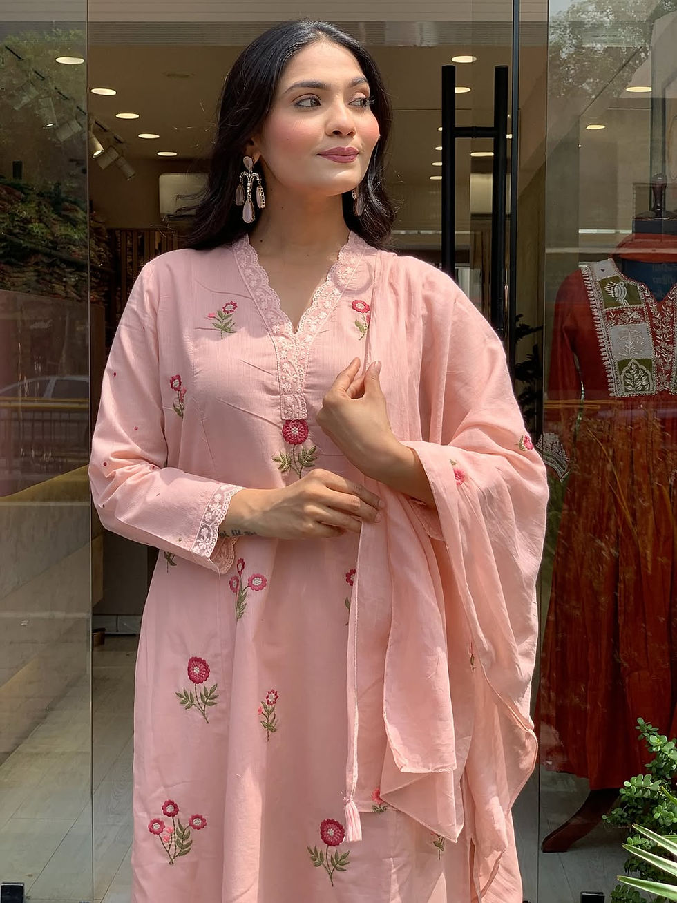 Thumbnail: Women PV Chanderi Salwar Suit Set Embroidered Ethnic Wear
