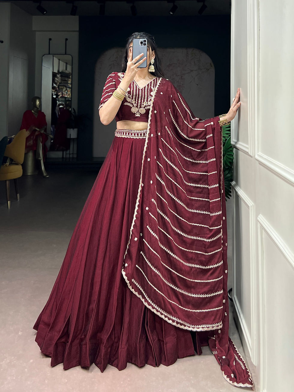 Thumbnail: Rangoli Crush Lehenga Choli Set Sequins Thread Embroidery Wedding Party Wear Eth