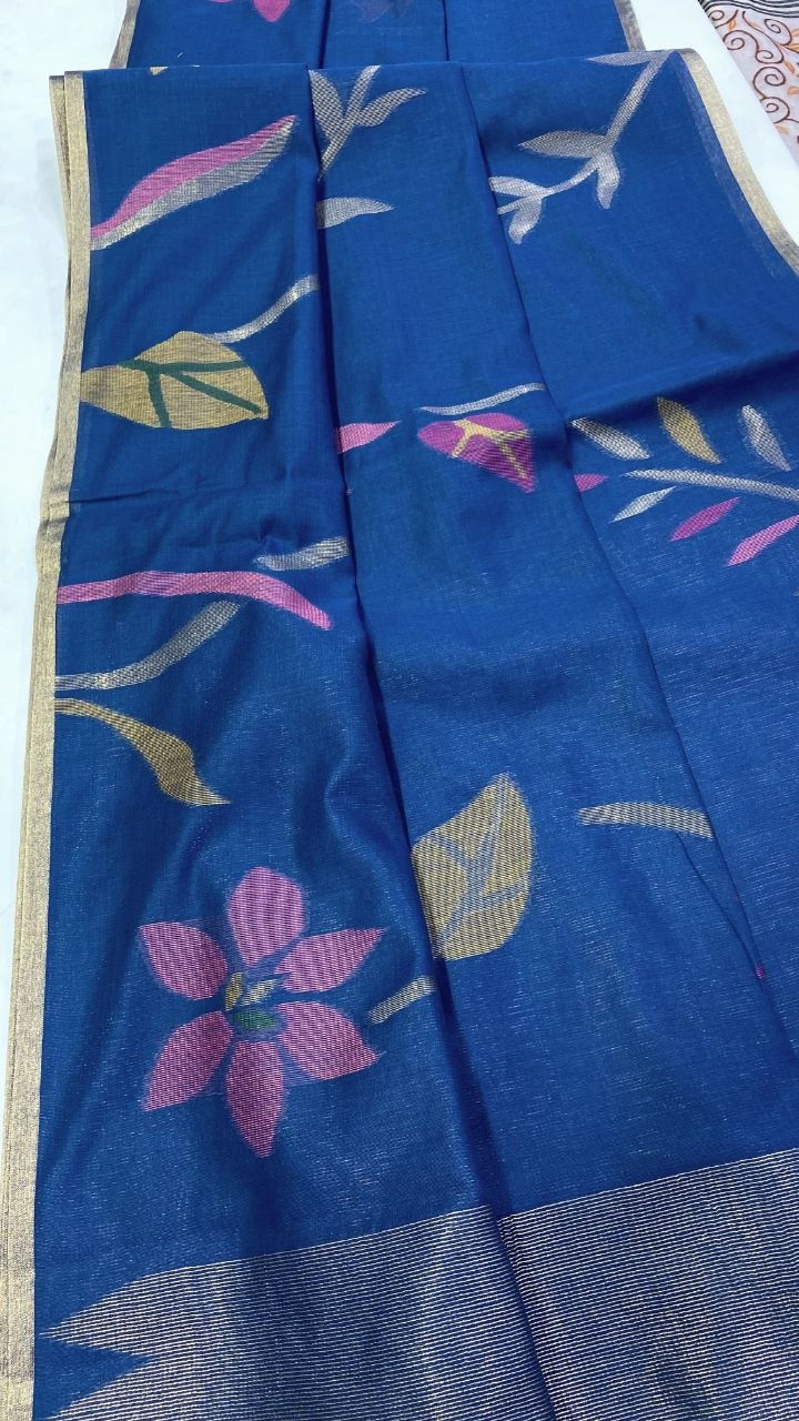 Thumbnail: Women Kasturi Cotton Saree with Jamdani Weave Jaal Design