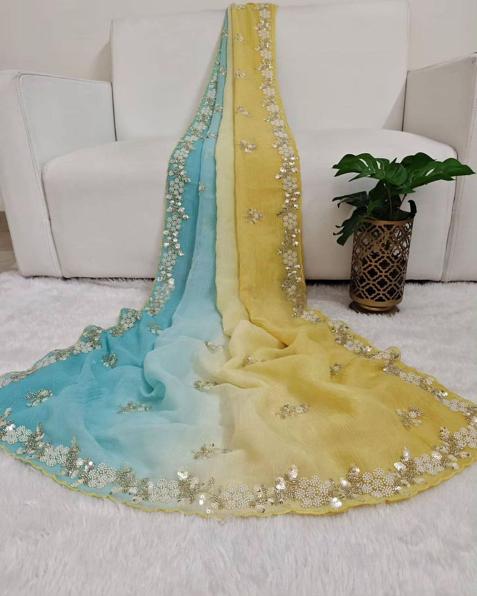 Thumbnail: Beautiful Sequins Saree with Cutdana and Moti Embroidery and Matching Designer B