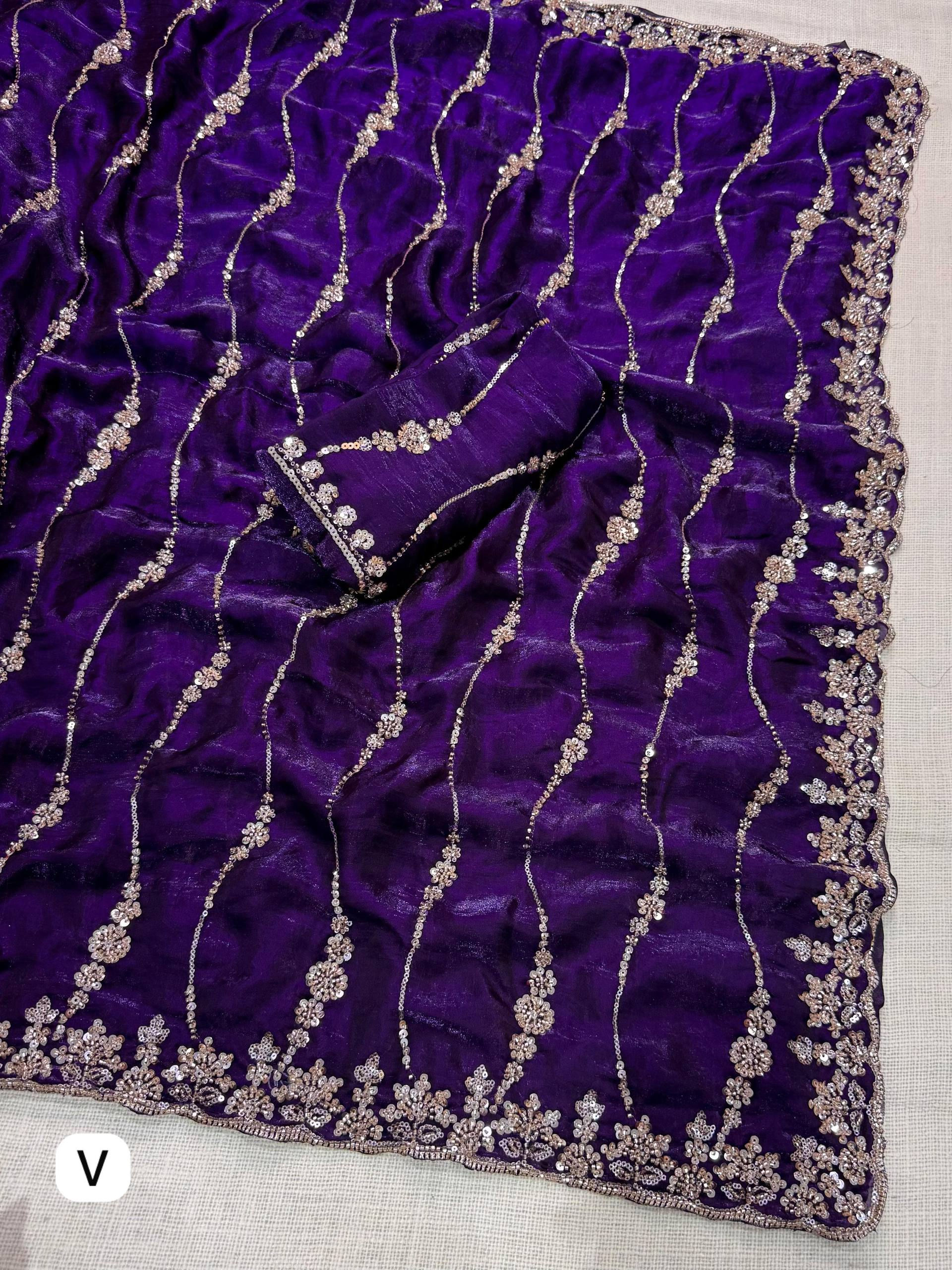 Women Fandy Satin Saree with Beads and Sequins Embellished Work