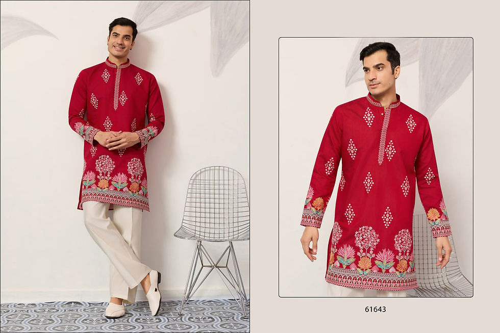 Thumbnail: Men Viscose Silk Thread Sequence Embroidered Ready to Wear Kurta