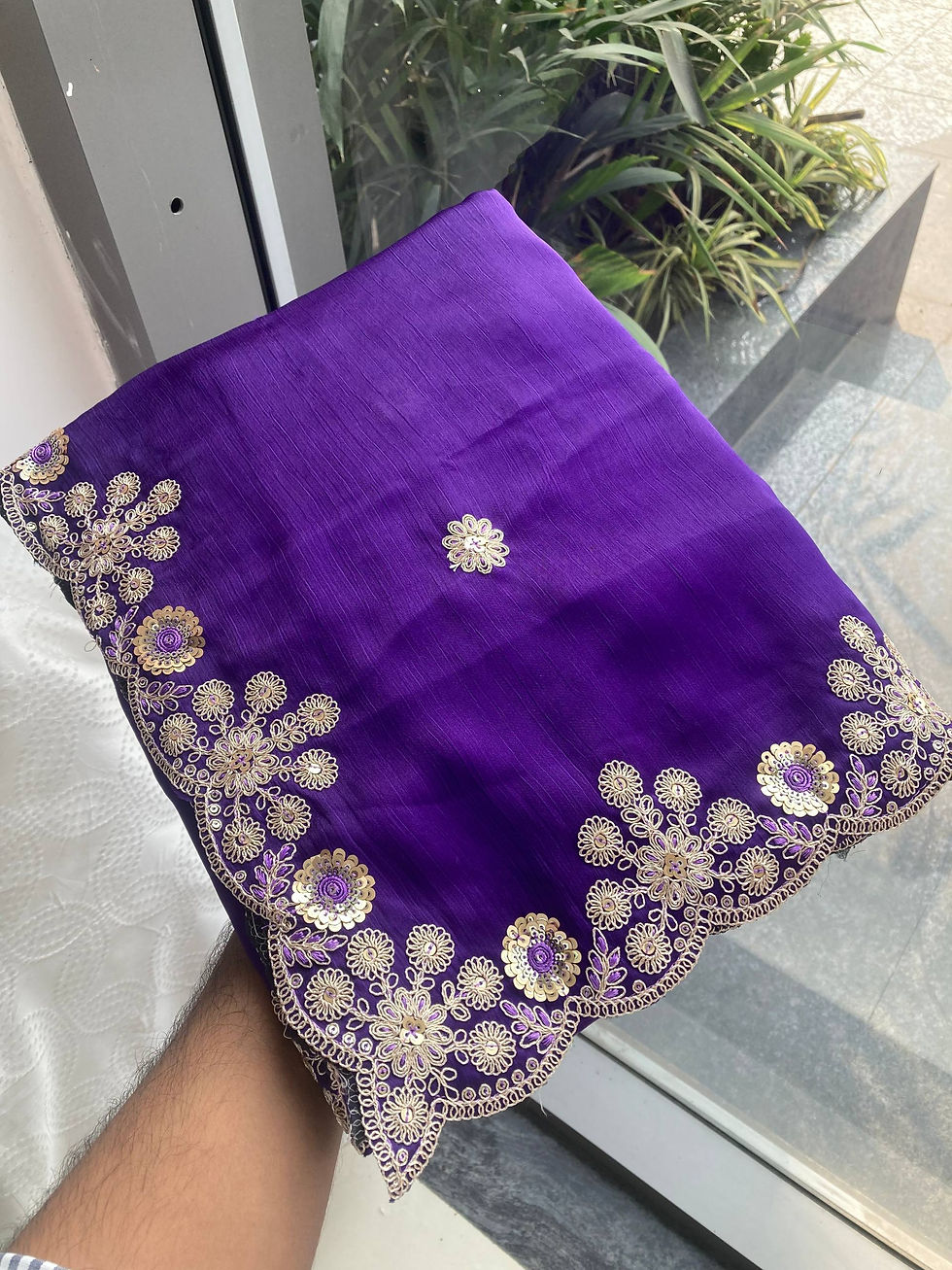 Thumbnail: Women Soft Satin Chiffon Saree with Embroidery Lace Border and Mono Banglory Sil