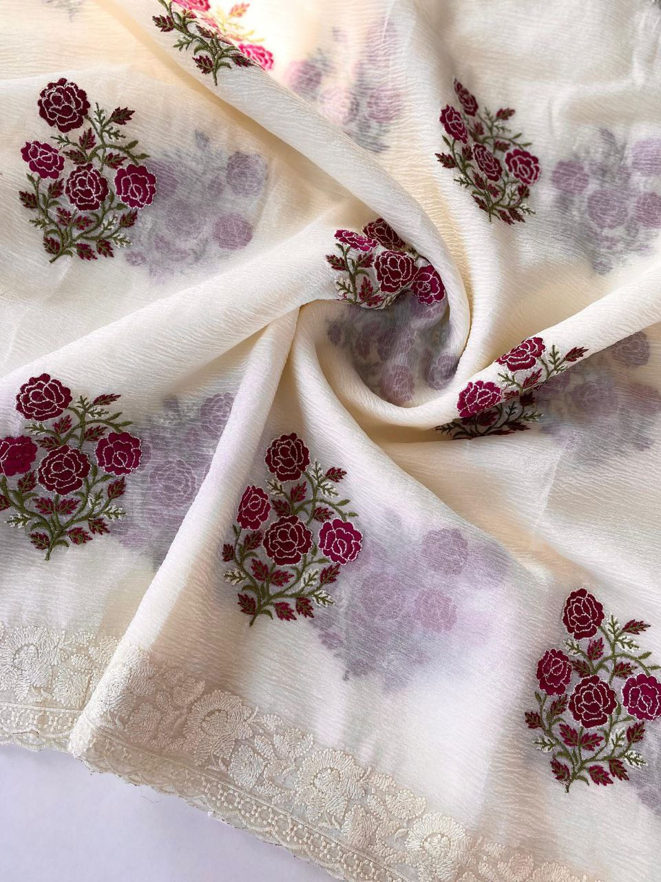 Thumbnail: Beautiful Floral Embroidered Saree with Multi Thread Work and Heavy Designer Blo