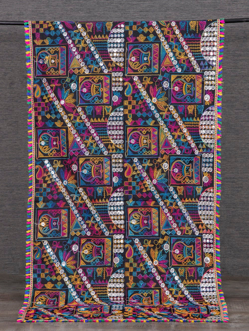 Black Color Embroidery Work Cotton Dupatta