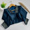 Thumbnail: Bollywood Style Blueberry Silk Designer Blouse with Handwork Sleeve & Collar Par