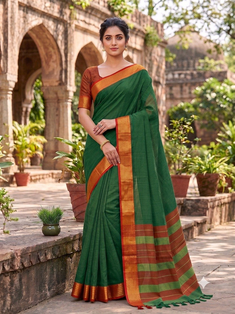 Thumbnail: Women's Kota Doriya Saree with Self Weaving Checks & Patta Pallu