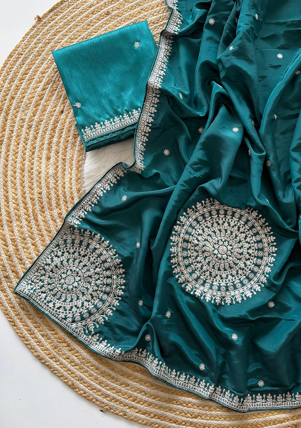 Thumbnail: Space Silk Saree with All Over Embroidery Work