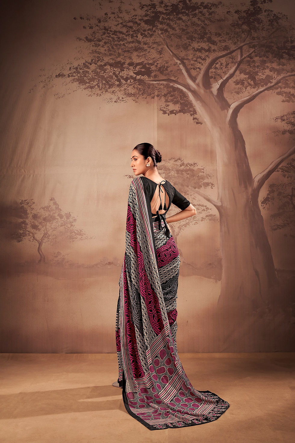 Thumbnail: Women Poly Mal Cotton Printed Saree with Matching Unstitched Blouse