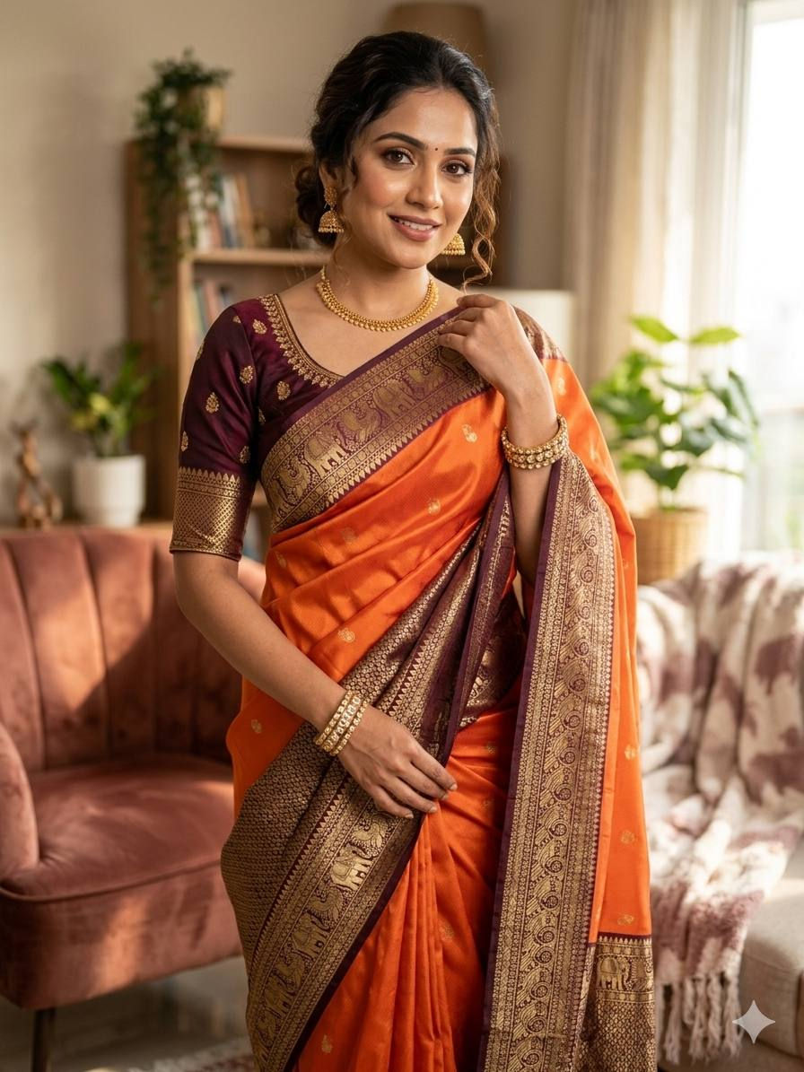 Thumbnail: Women Organic Banarasi Saree for Weddings, Receptions and Festive Celebrations
