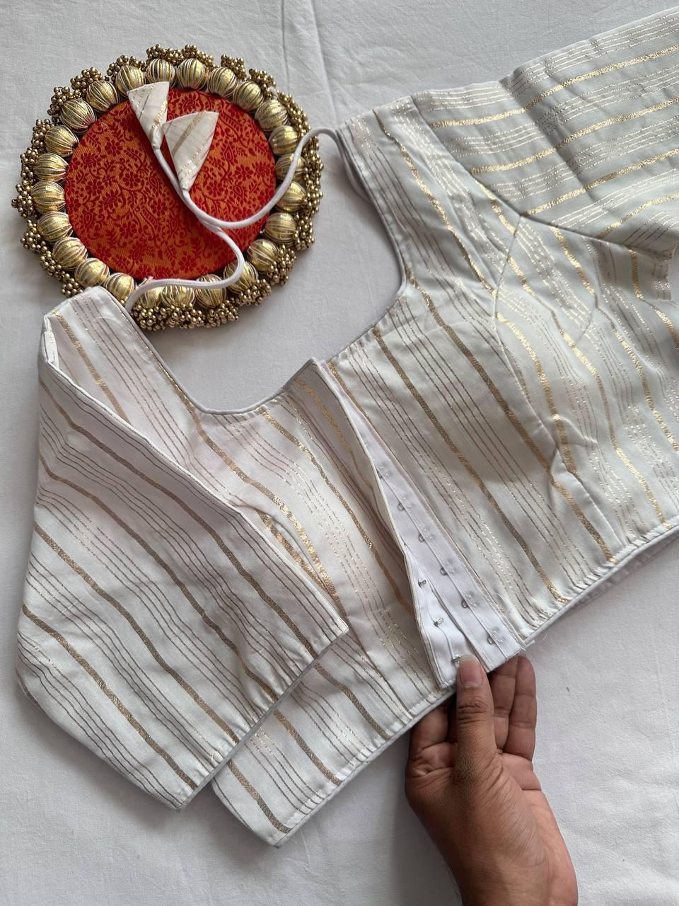 Thumbnail: Women’s Cotton Padded Blouse with Front Hook | Elbow Sleeve | Simple & Sober Des