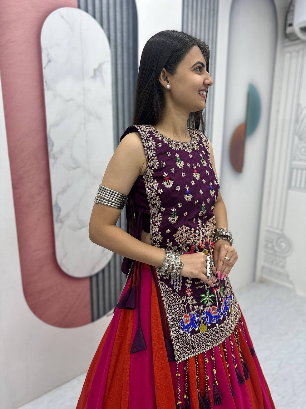 Thumbnail: Vichitra Silk Lehenga Set with Embroidered Shrug Designer Festive Wear for Women