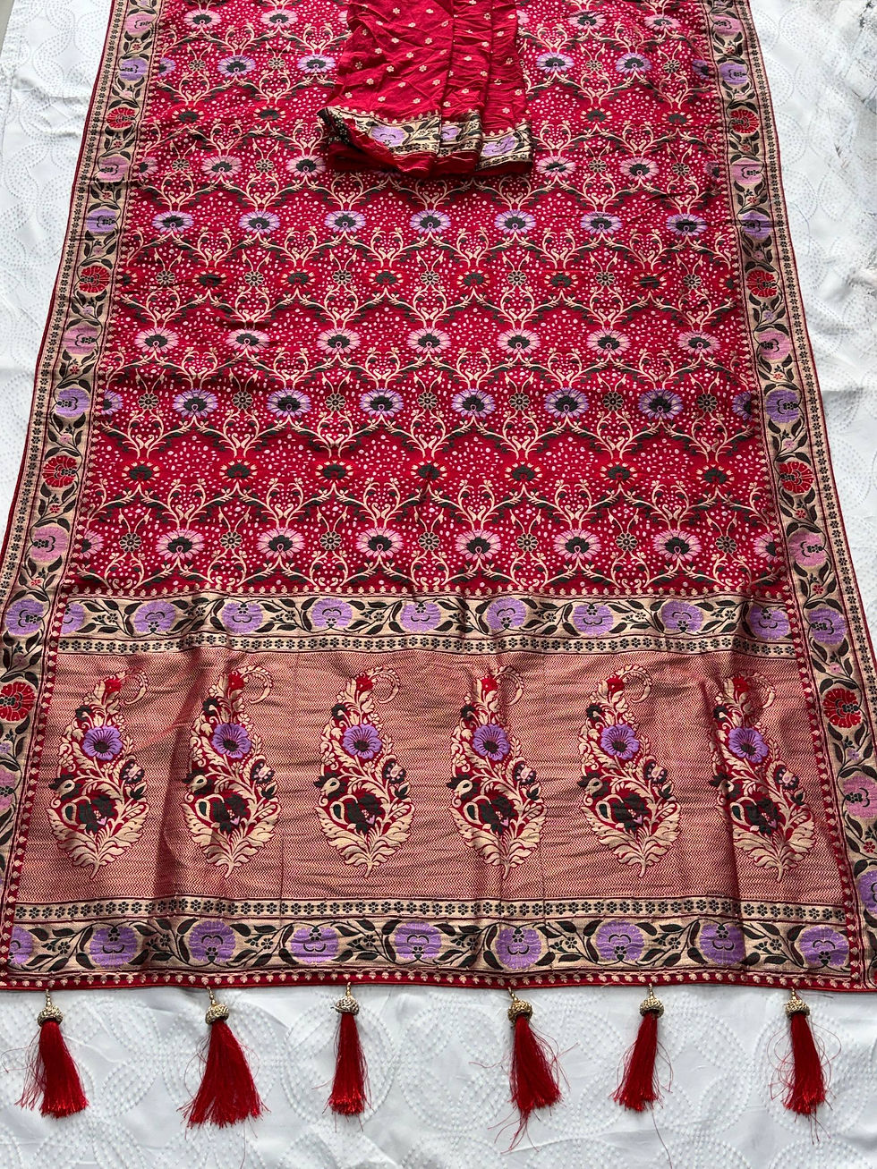 Thumbnail: Women Soft Khadi Georgette Saree with Weaving Work Wedding Wear Saree