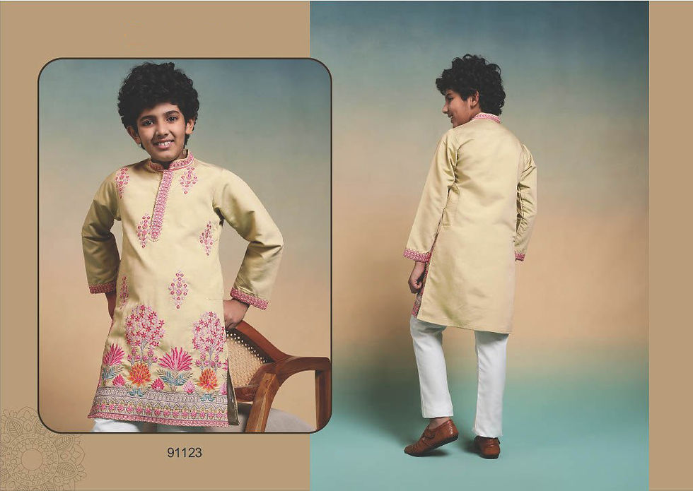 Thumbnail: Boys Viscose Silk Kurta Set Sequence Embroidered Ethnic Festive Wear