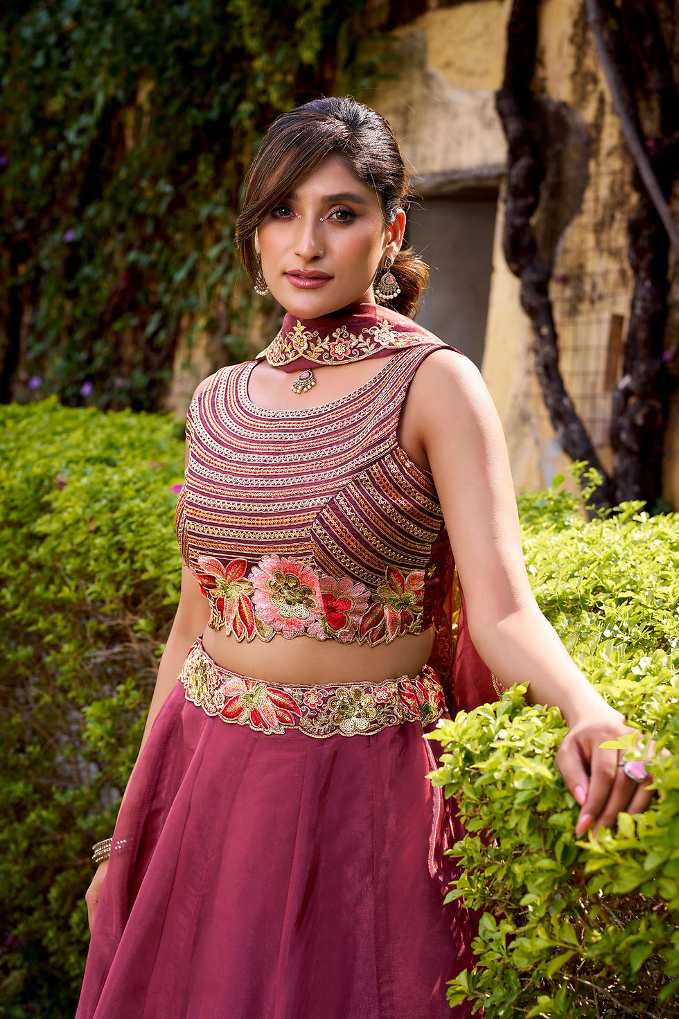 Thumbnail: Chanda Silk Lehenga Choli Set with Sequins Thread Embroidery and Flared Festive