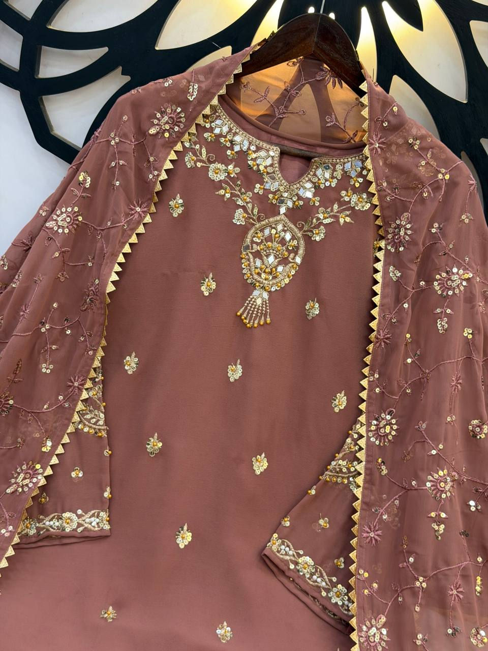 Thumbnail: Heavy Faux Georgette Embroidery Sequence Suit Set Dupatta Pant