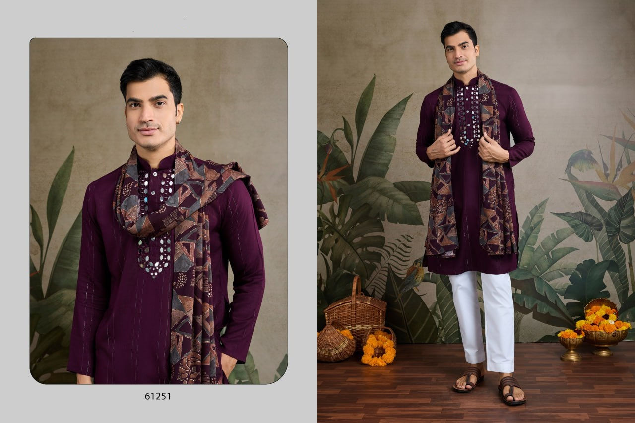 Men’s Mirror Work Kurta Pant Dupatta Set – Traditional Festival & Wedding Ethnic