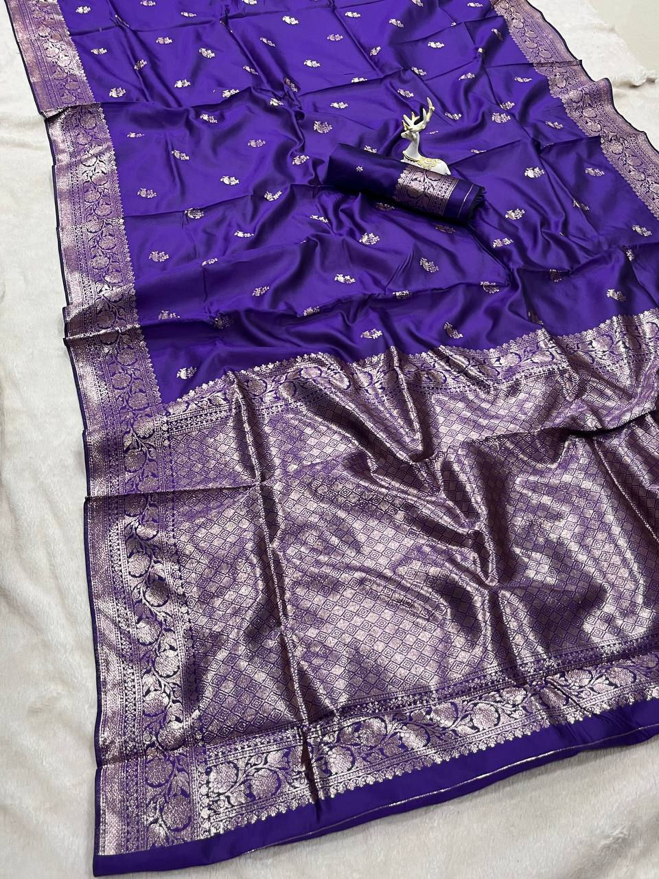 Thumbnail: Women Pure Banarasi Silk Saree with Floral Mina Design and Rich Zari Weaving