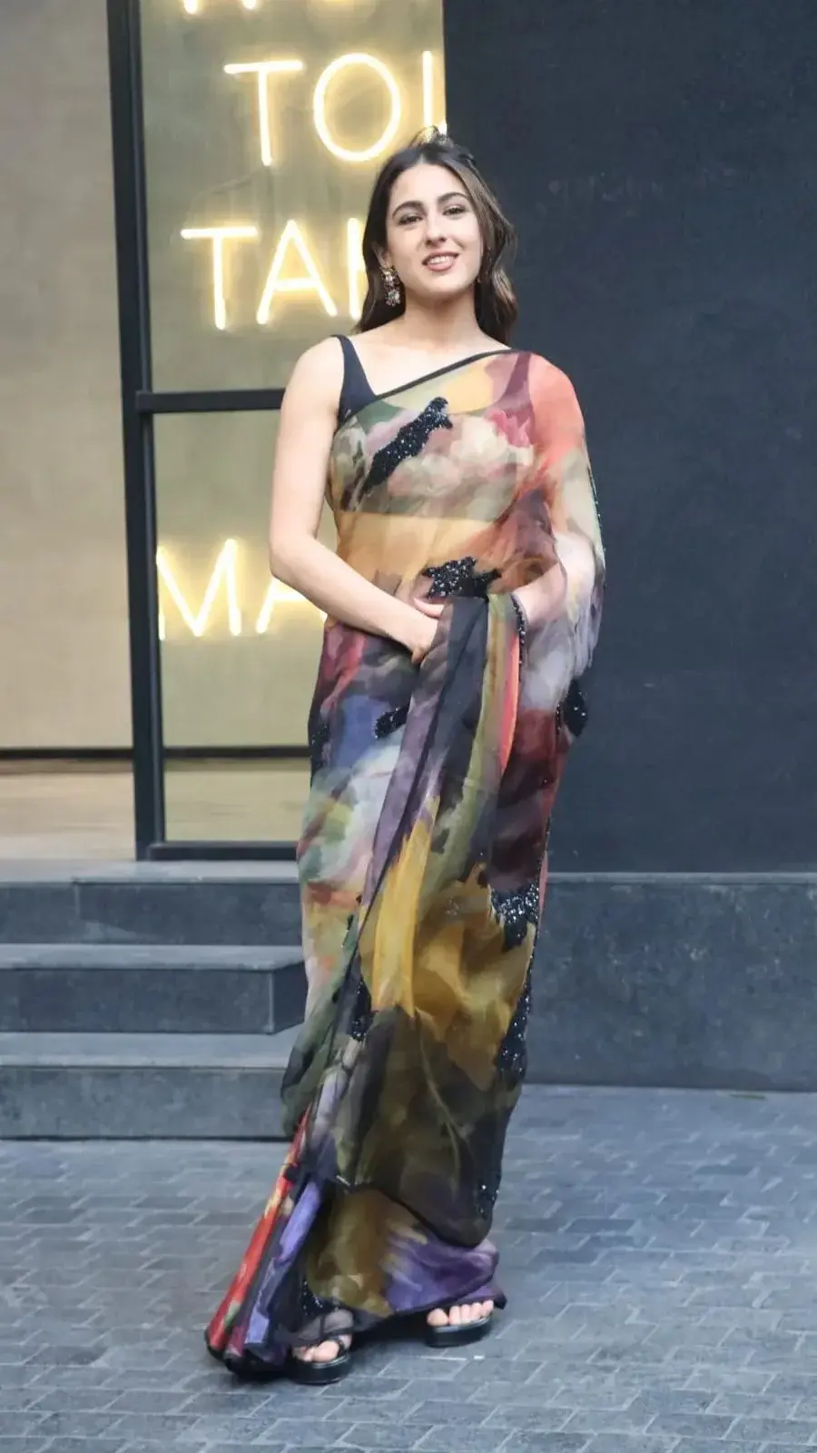 Thumbnail: Sara Ali khan inspired Multi colors Partywear Designer saree