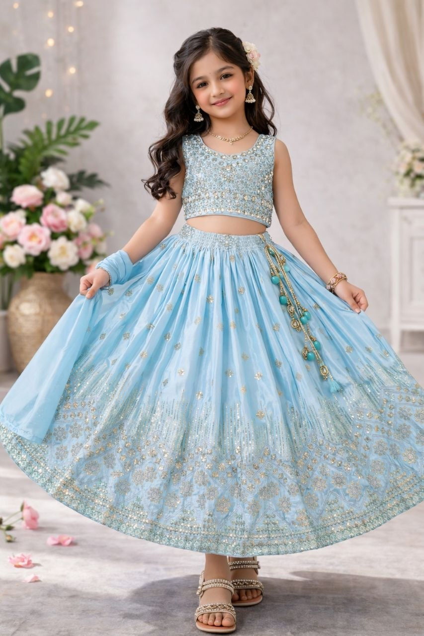 Thumbnail: Kids Ethnic Lehenga Choli Girls Festive Designer Outfit Set