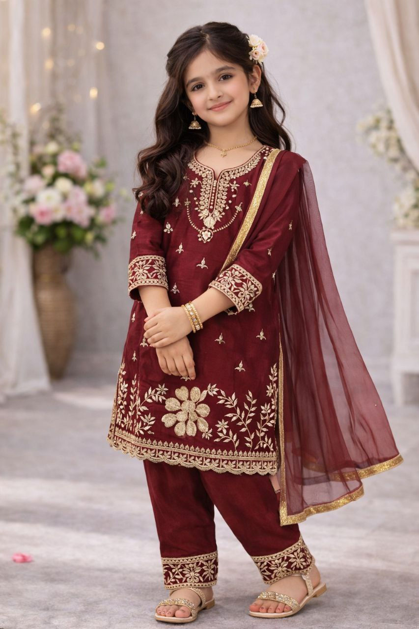 Thumbnail: Kids Ethnic Palazzo Dress Girls Festival Party Wear Outfit