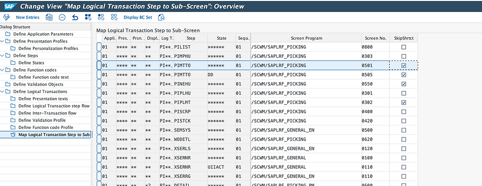 Map logical transaction step flow to subscreen