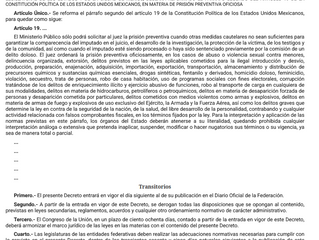 Decreto 31.12.2024 en materia de prisión preventiva oficiosa.