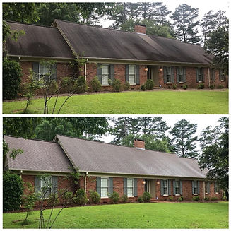 Local Roof Cleaning near me to removes Algae and grime removed from a roof using low-pressure washing.