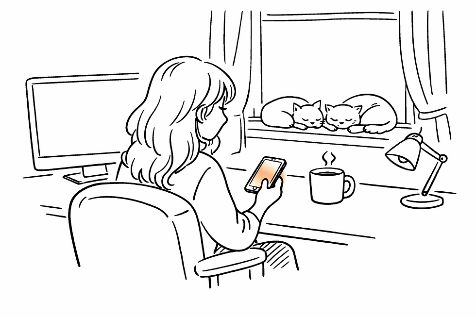 Cartoon image of girl looking at cell phone.