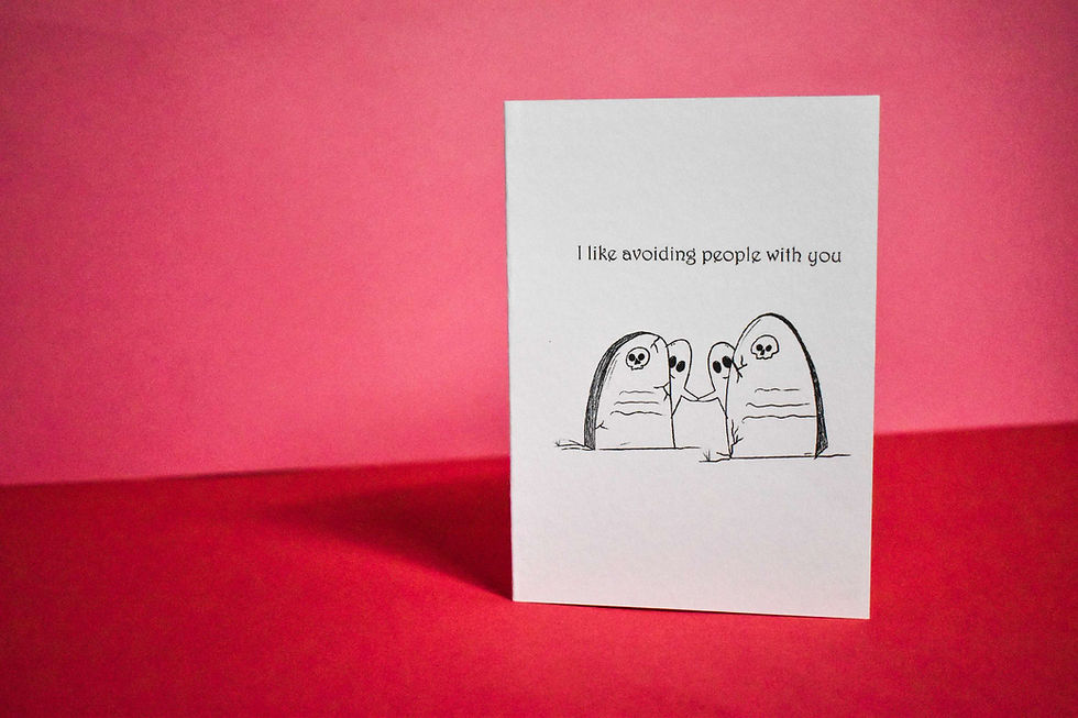 Spooky cute anti-social cute ghost couples/ friends valentines card