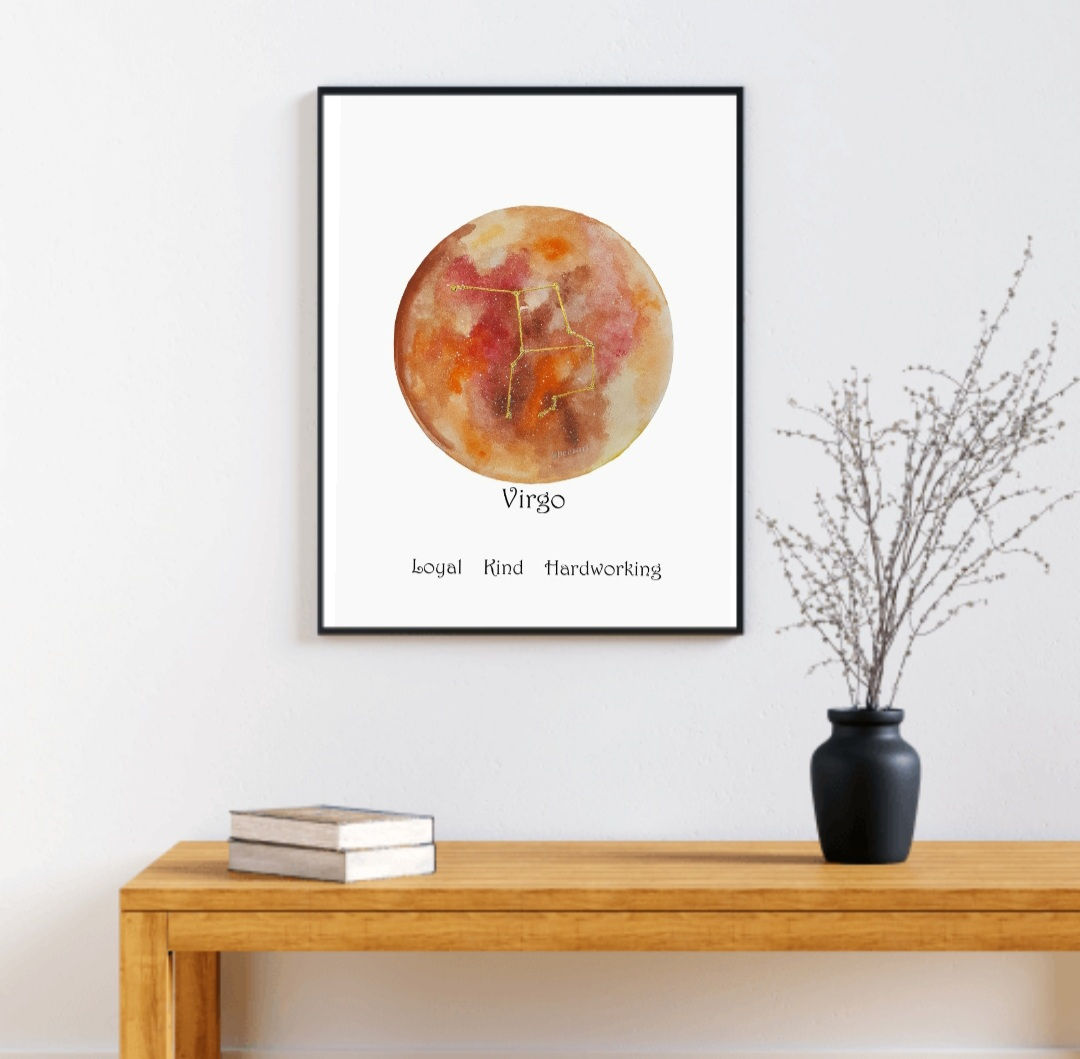 Personalized Virgo zodiac constellation moon print