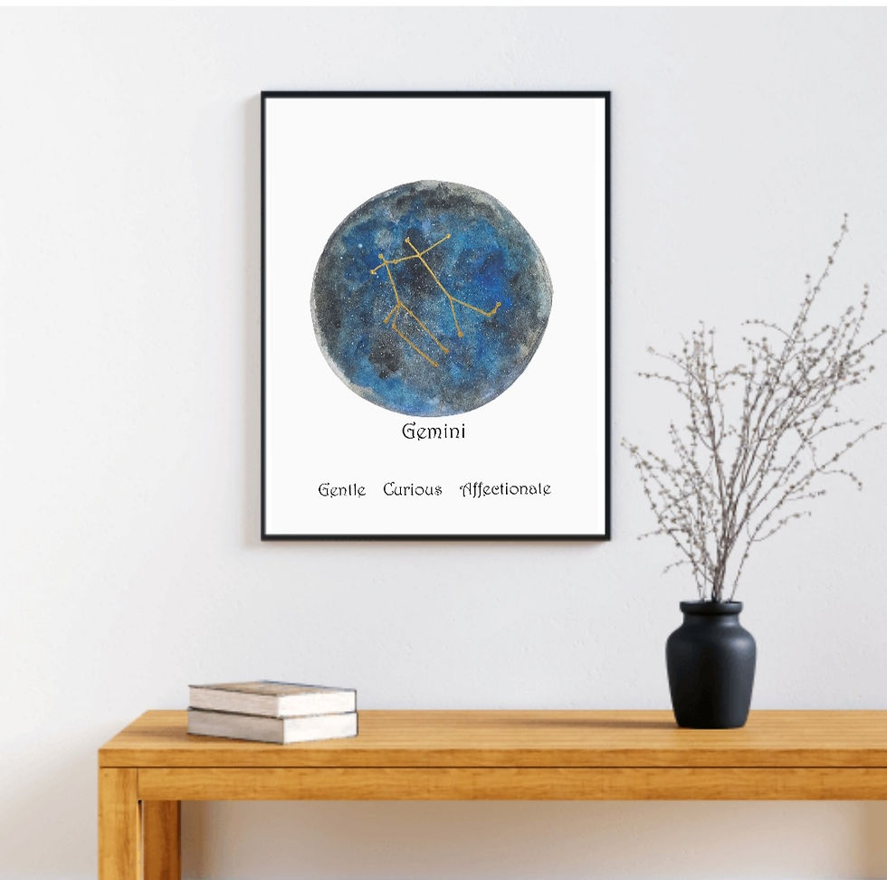 Personalized Gemini zodiac constellation moon print